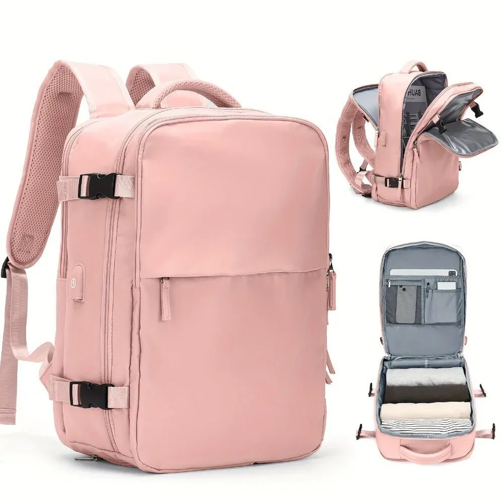 White Waterproof Travel Backpack 15” Laptop Carry-On USB Travel Bag